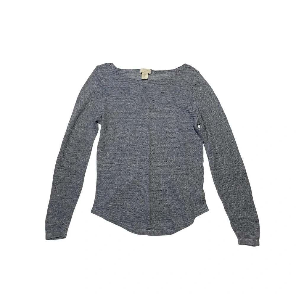 St. Tropez West Blue 100% Linen Boat Neck Long Sleeve Knit Sweater Womens Large